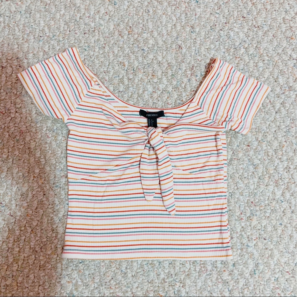 Front Tie Striped Crop Top